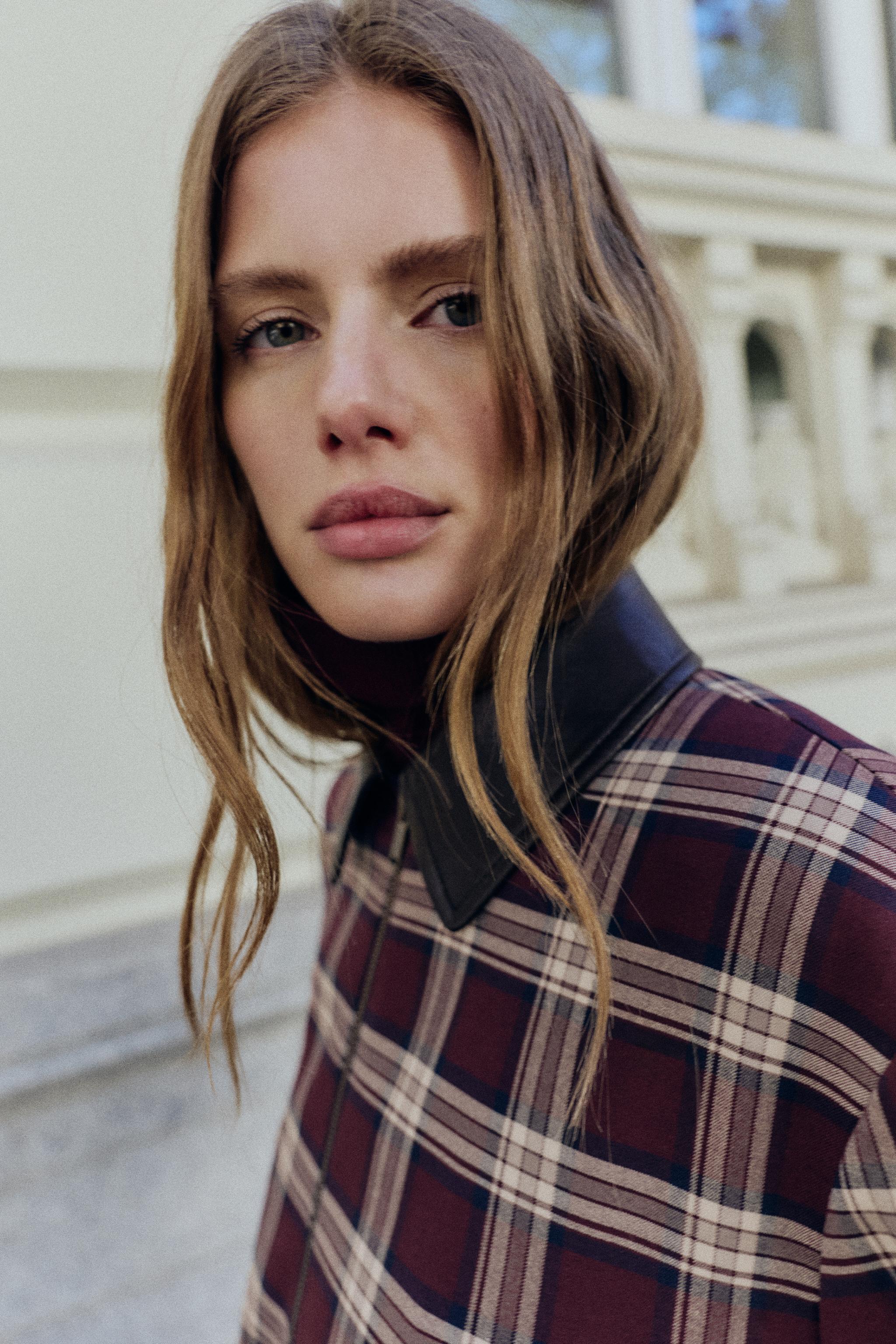 FAUX LEATHER LAPEL CHECK BOMBER JACKET